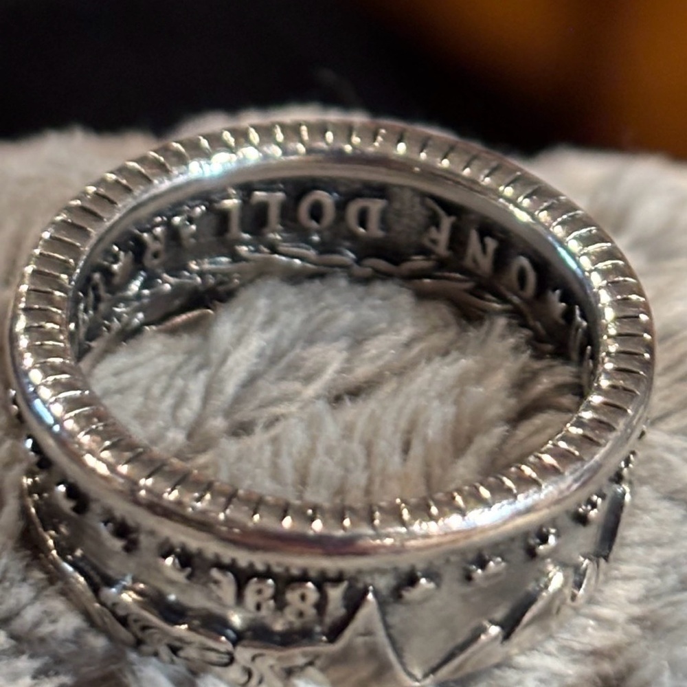 U. S. Currency Silver Textured Ring Sz 13